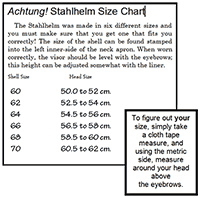 Stahlhelm size chart